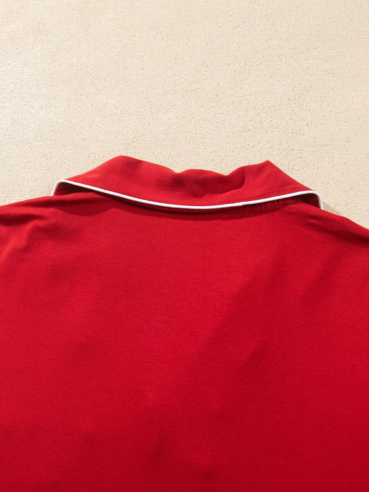 Bow Pocket Long Sleeve Pajama Set in Deep Red