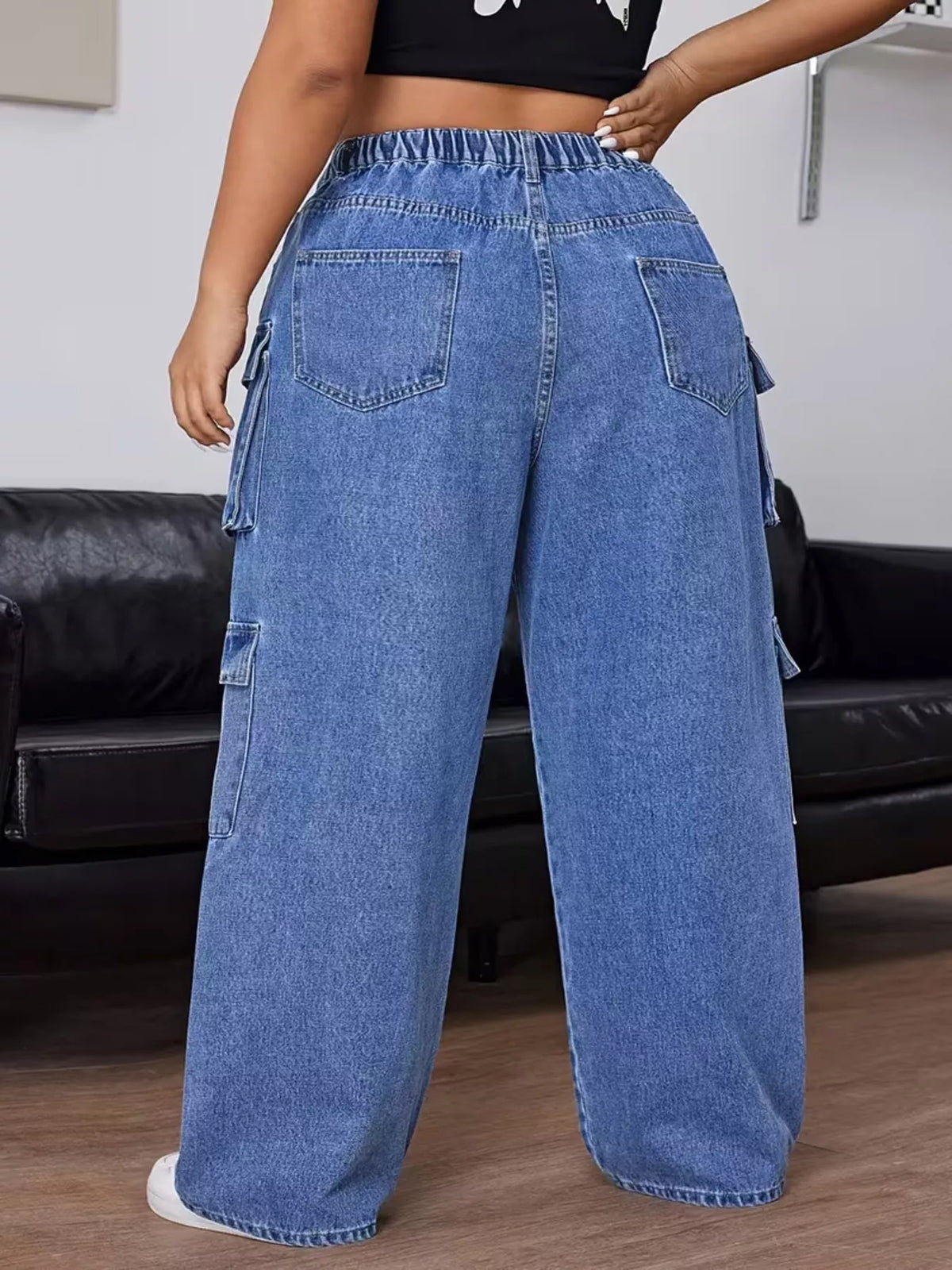 Plus Size High-Waisted Wide-Leg Cargo Jeans
