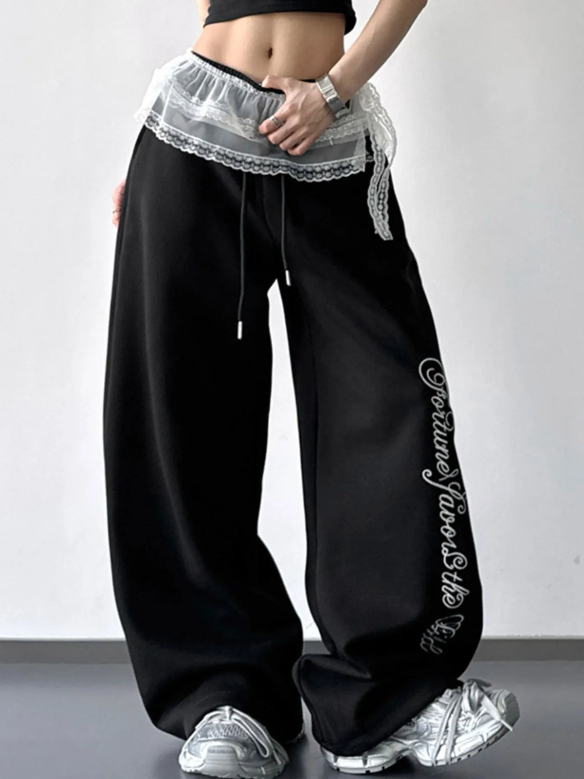 Loose-Fit Drawstring Wide-Leg Pants