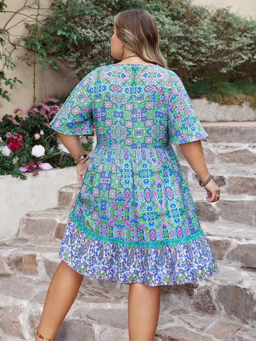 Ruffled Hem Lace Detail Dress in Sky Blue