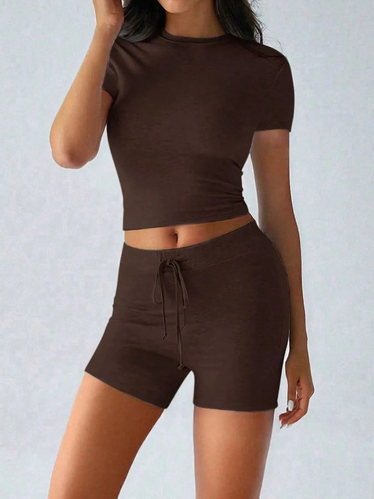 Ribbed Round Neck Top and Shorts Set