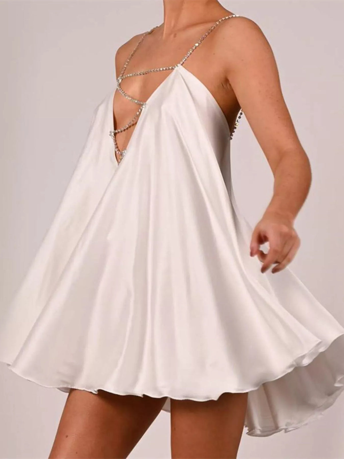 Rhinestone Plunge Mini Dress