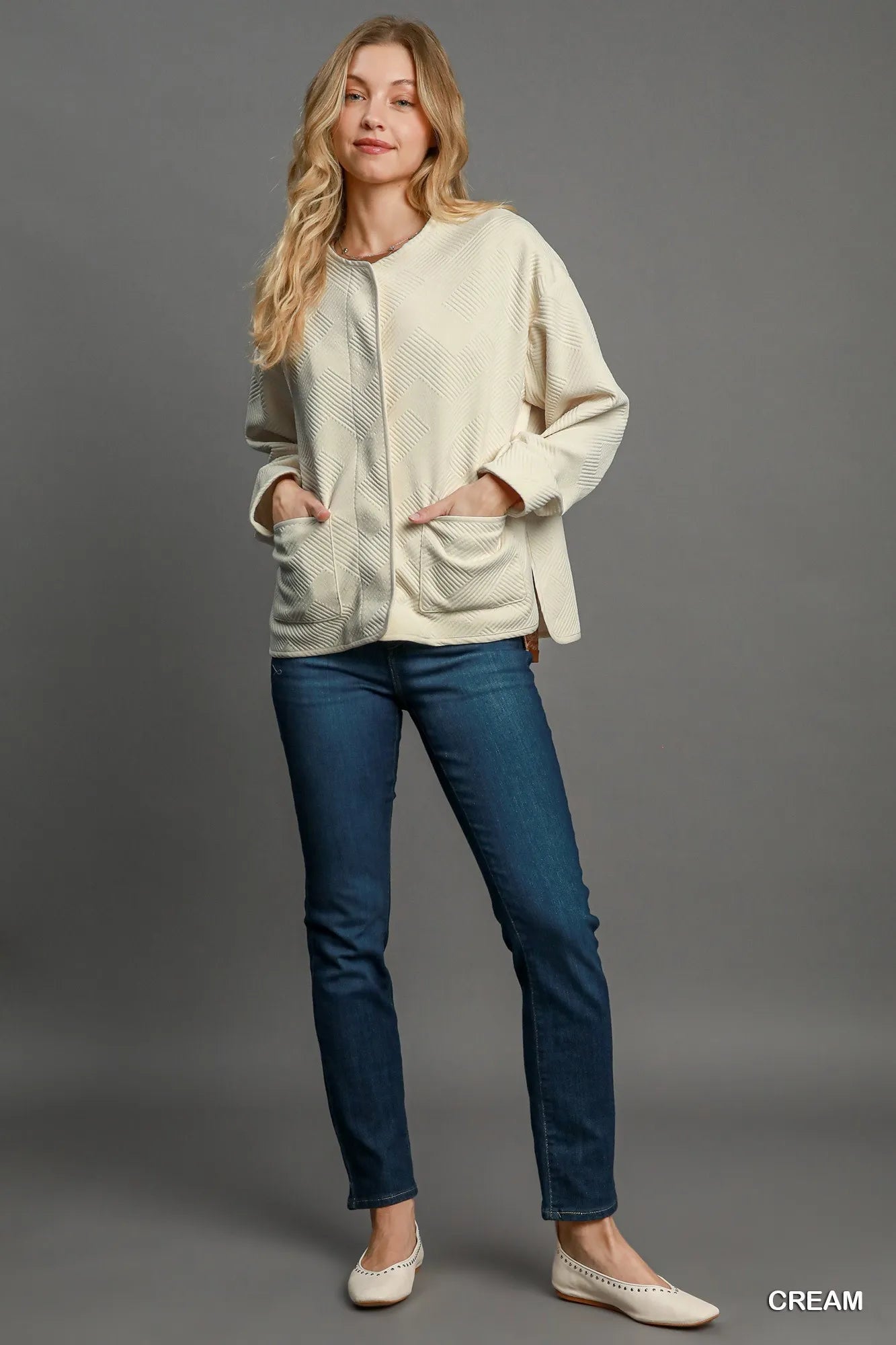 Umgee Textured Jacquard Jacket in Cream