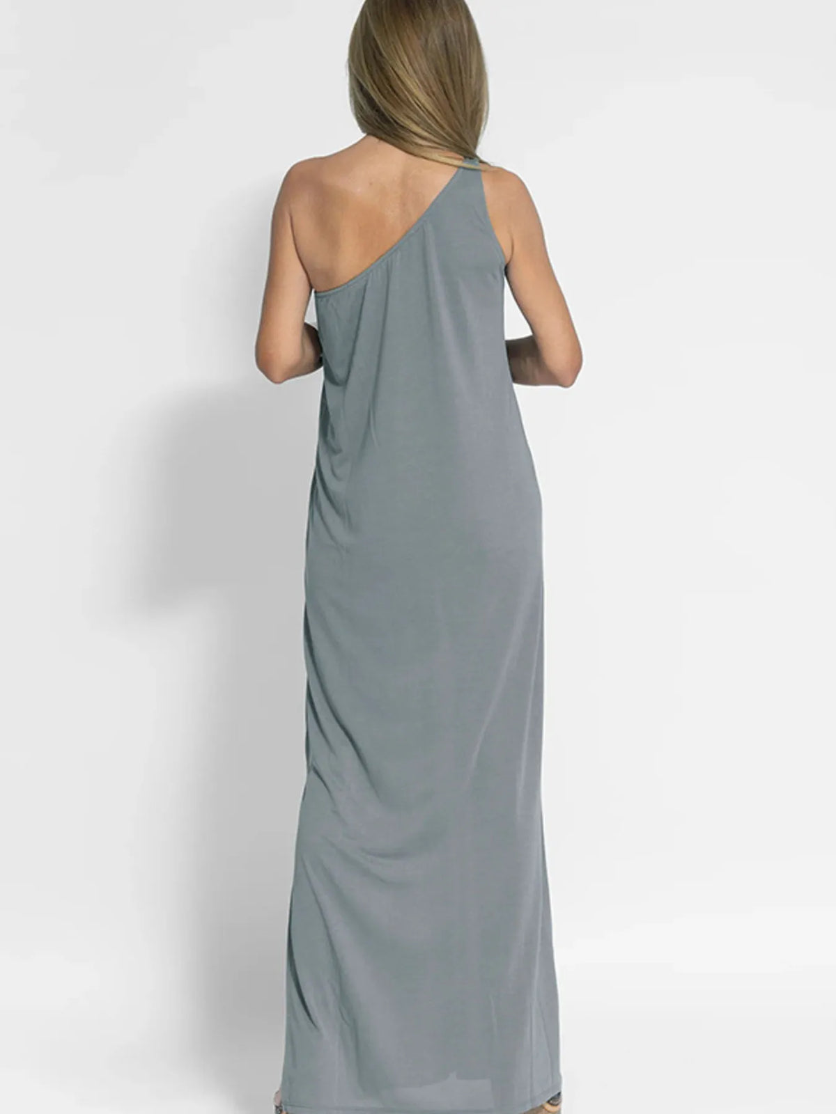 One-Shoulder Slit Maxi Dress in Grey