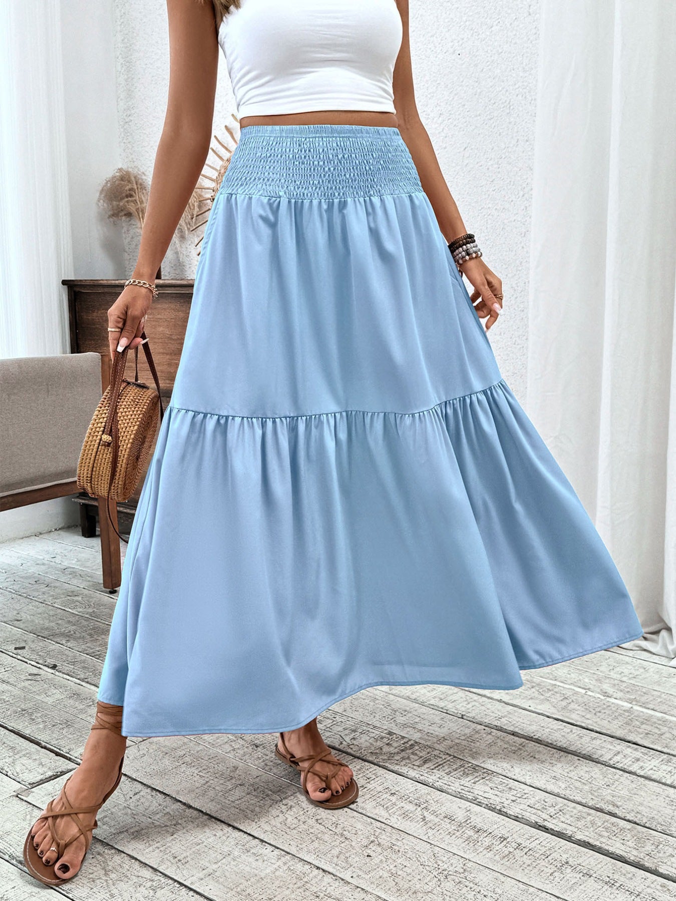 Smocked Waist Tiered Skirt