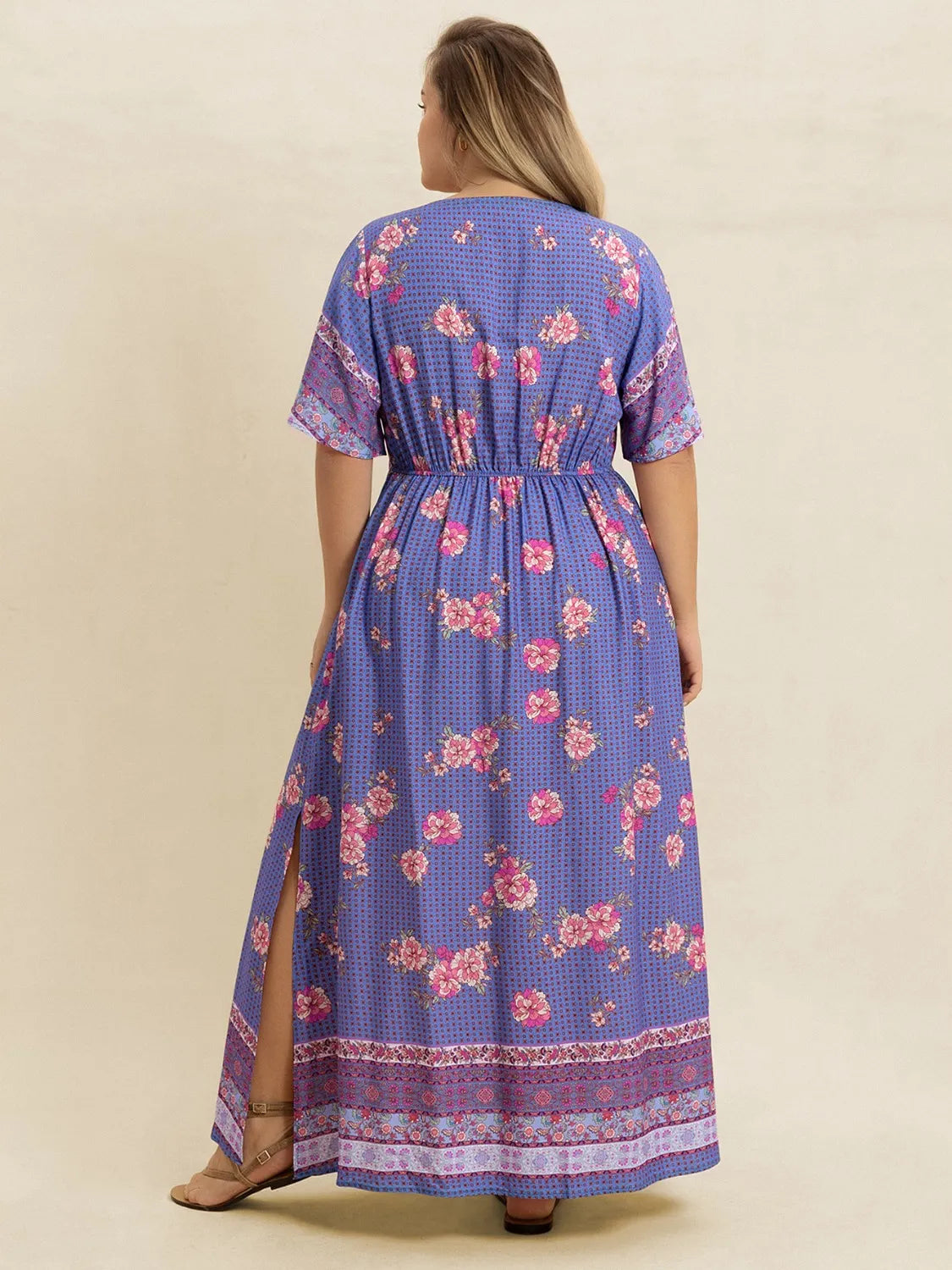 V-Neck Flutter Sleeve Dress in Blue Purple