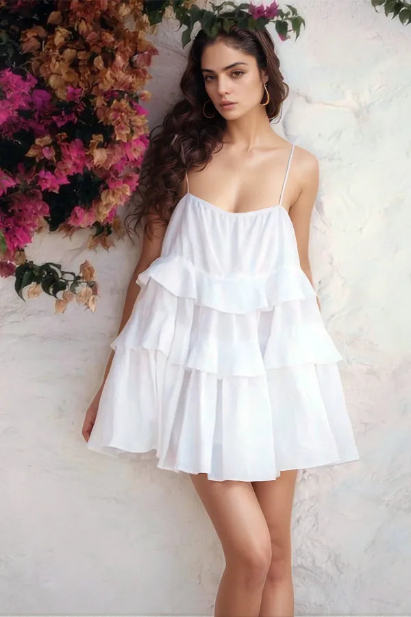 Ruffle Layered Tie-Shoulder Cami Dress
