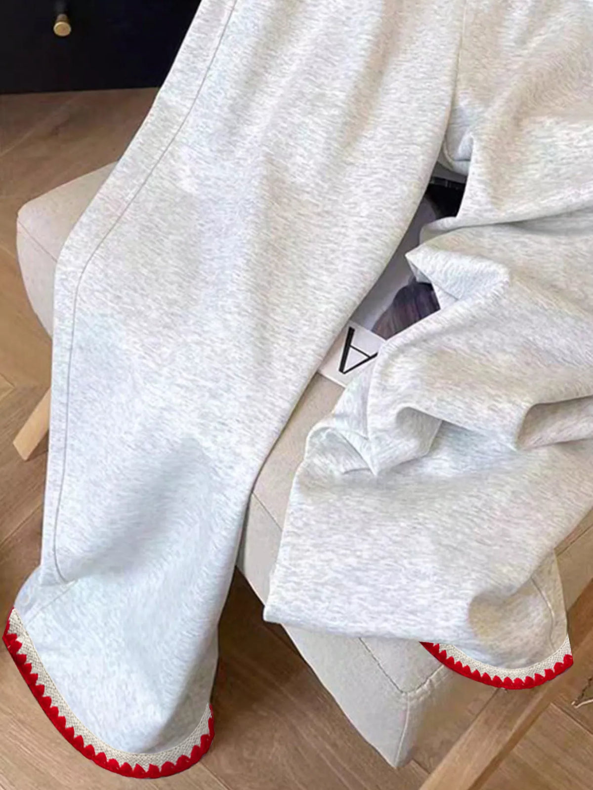 Embroidered Trim Pants in Gray and White in Gray/white