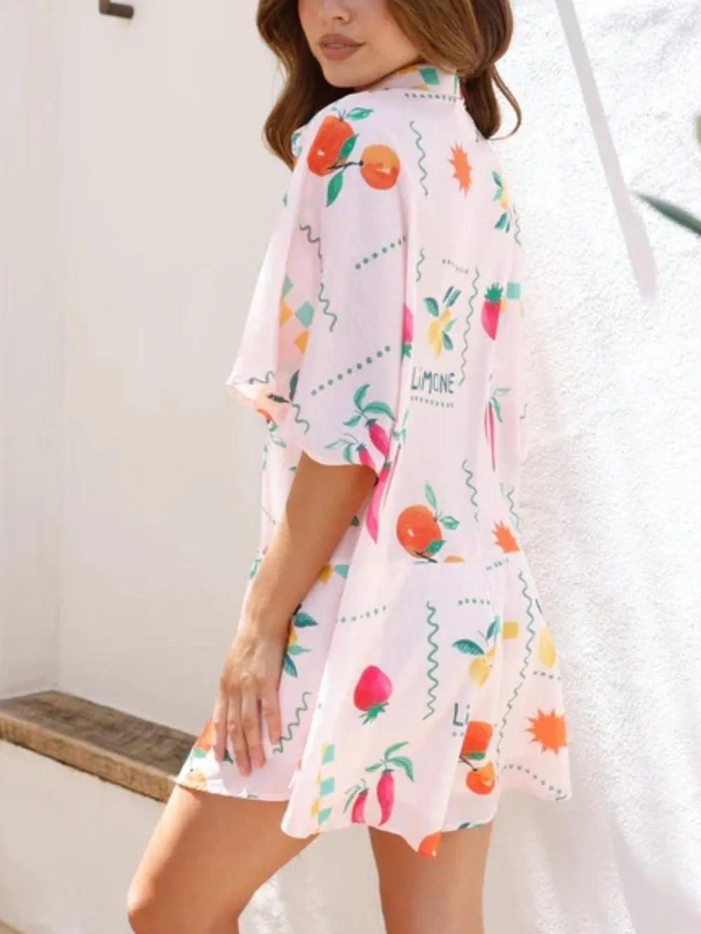 Collared Half-Sleeve Romper in Blush Pink