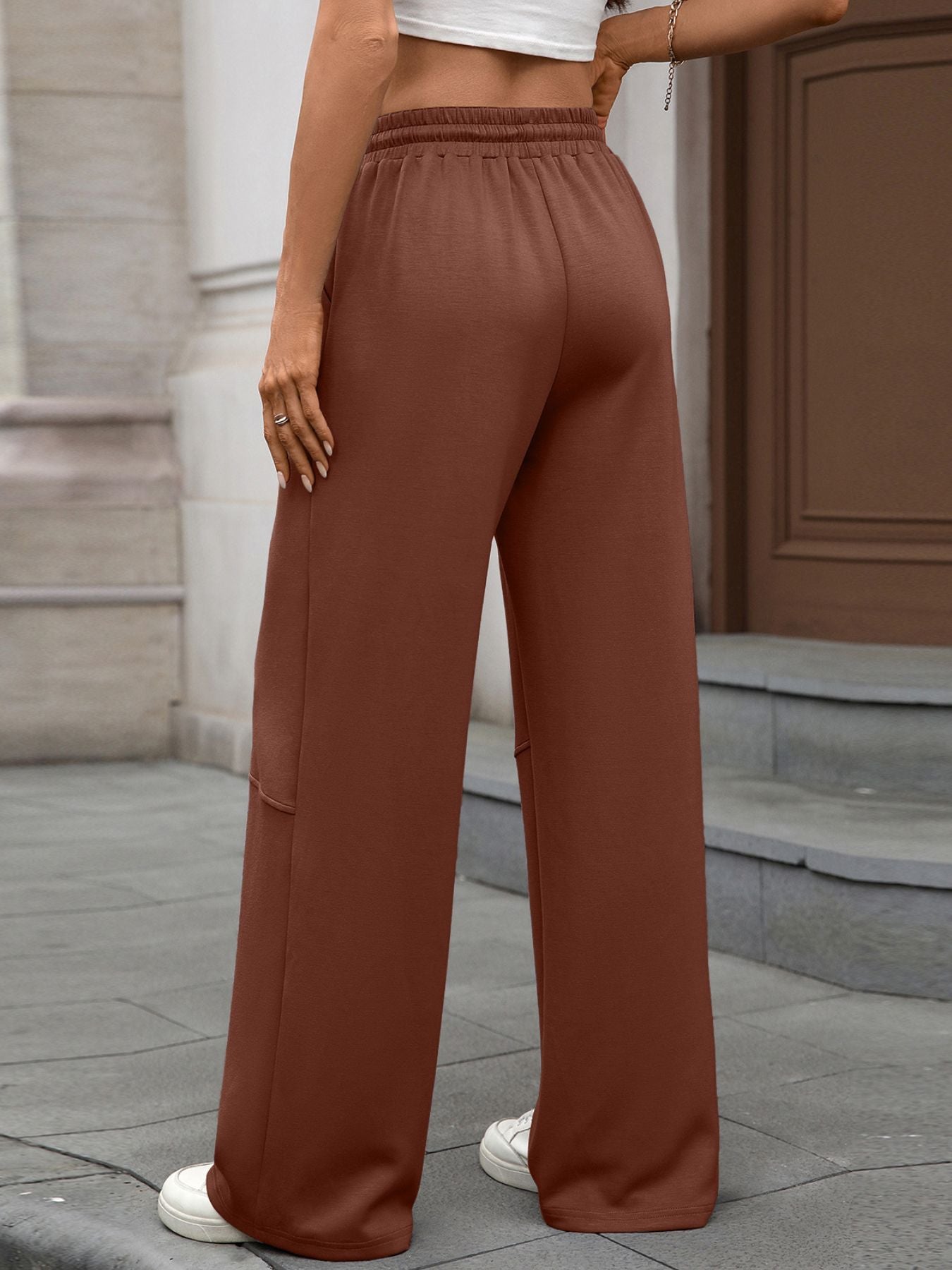 Drawstring High-Waist Wide-Leg Pants