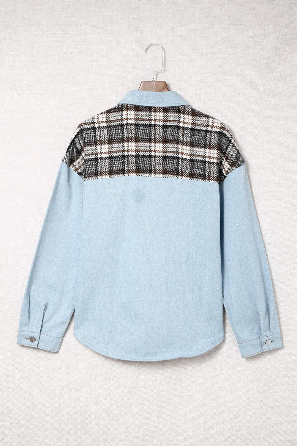 Plaid Button-Up Denim Jacket