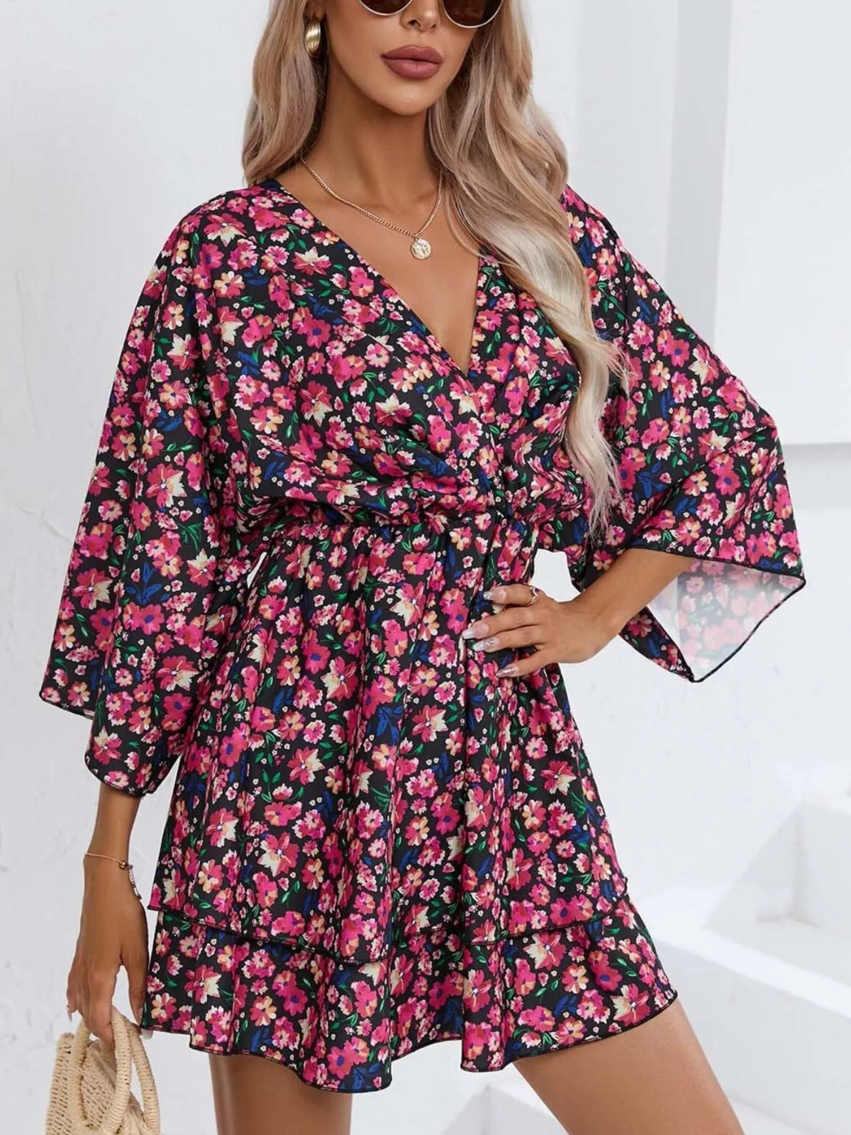 Floral Ruffle-Hem Tiered Mini Dress