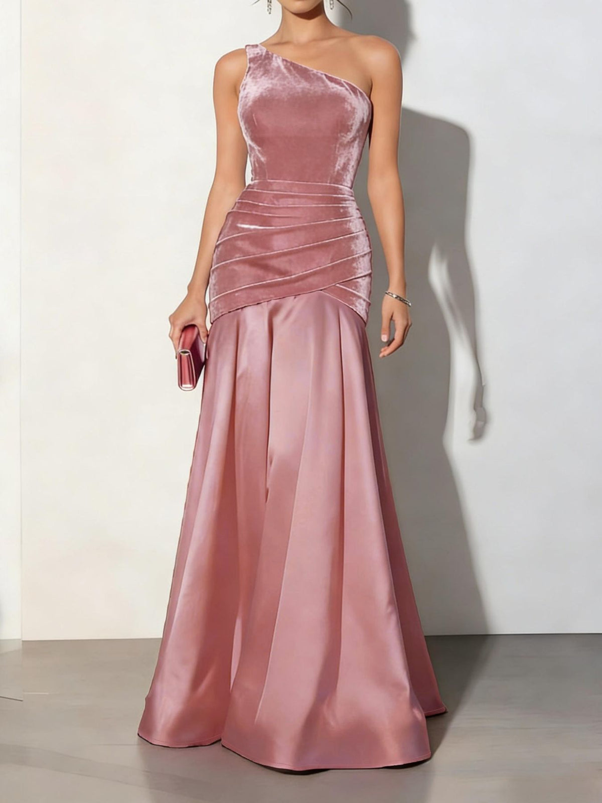 Velvet One-Shoulder Mermaid Maxi Dress