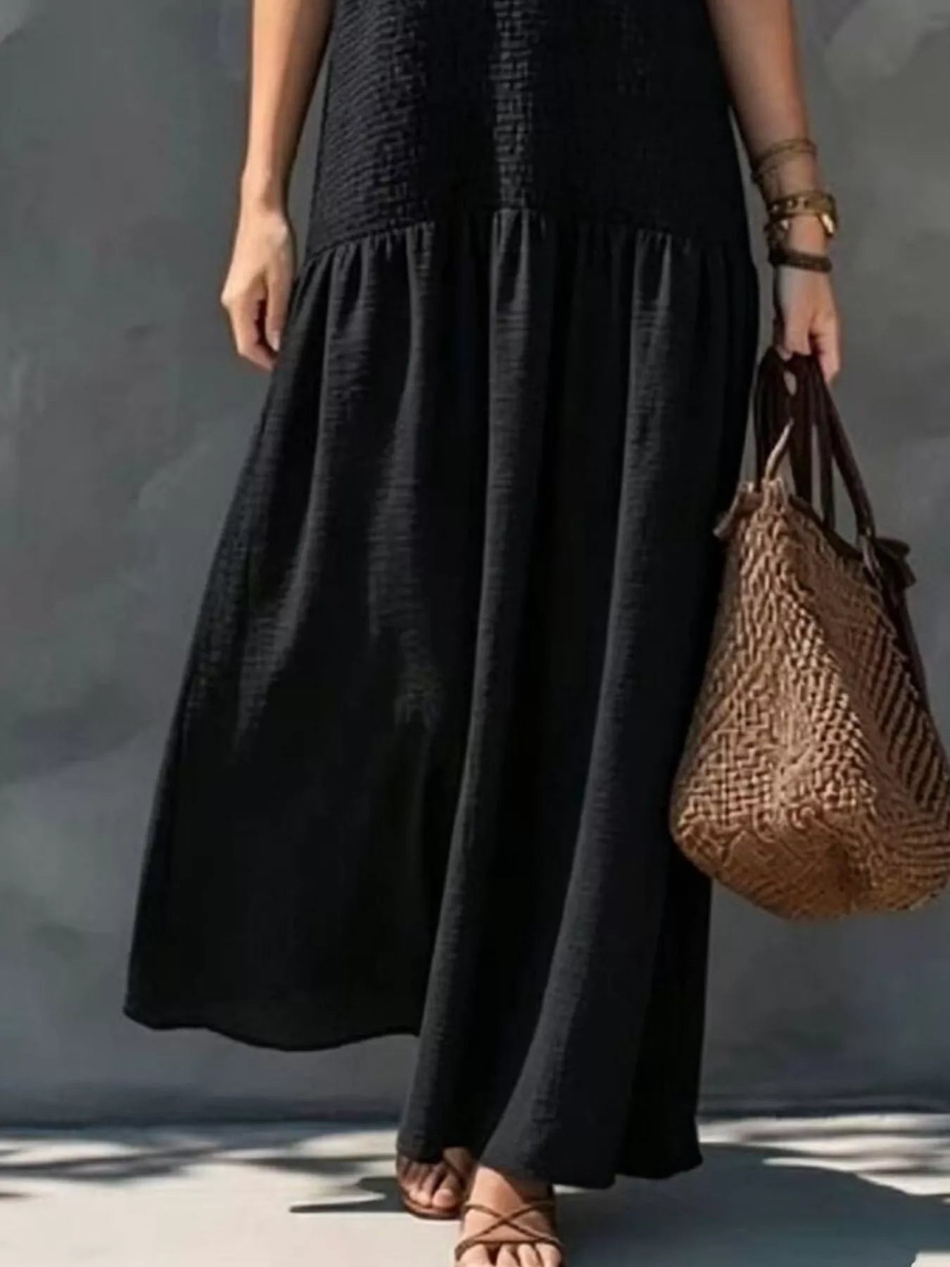 Smocked V-Neck Maxi Dress