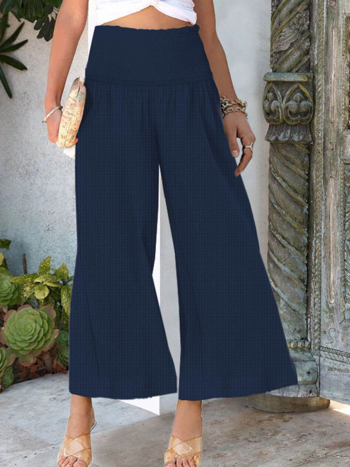 Smocked Waist Wide Leg Pants