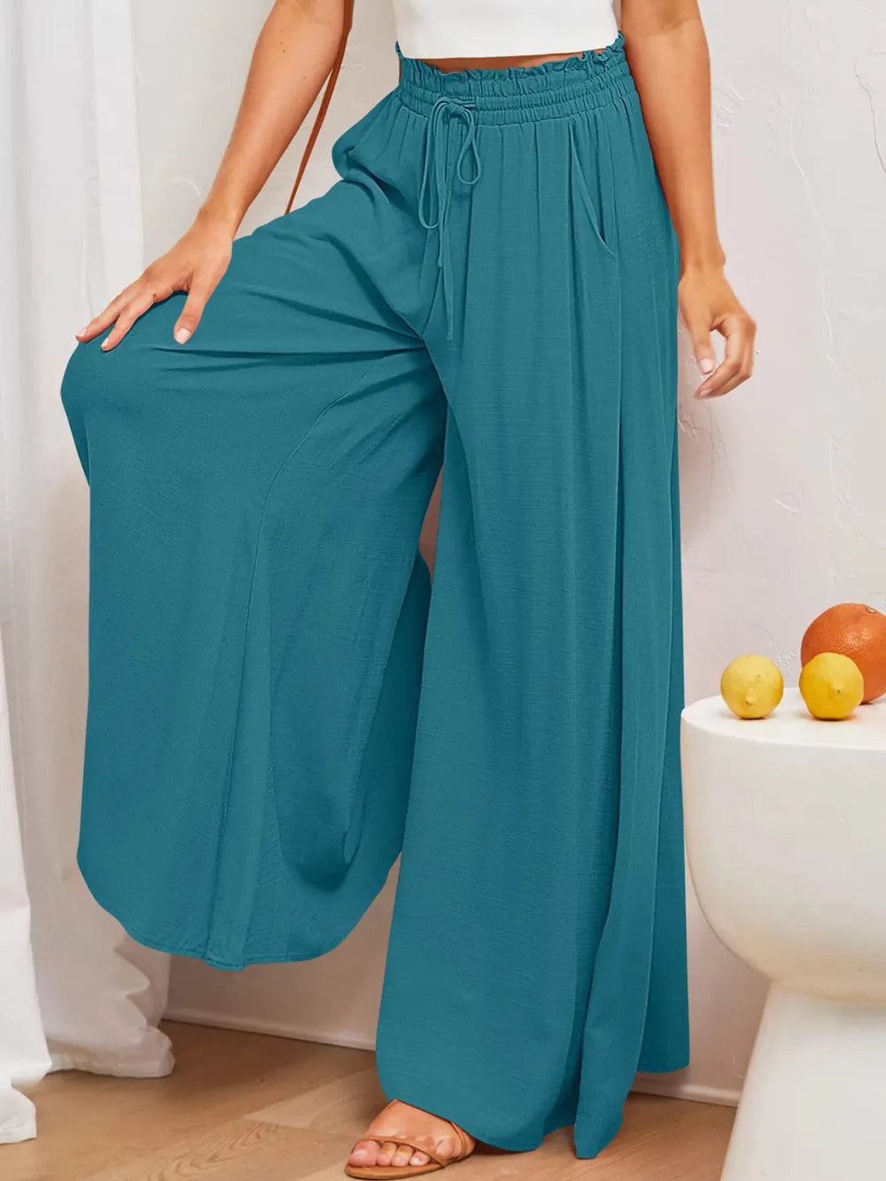Opaque Wide Leg Pants with Pockets