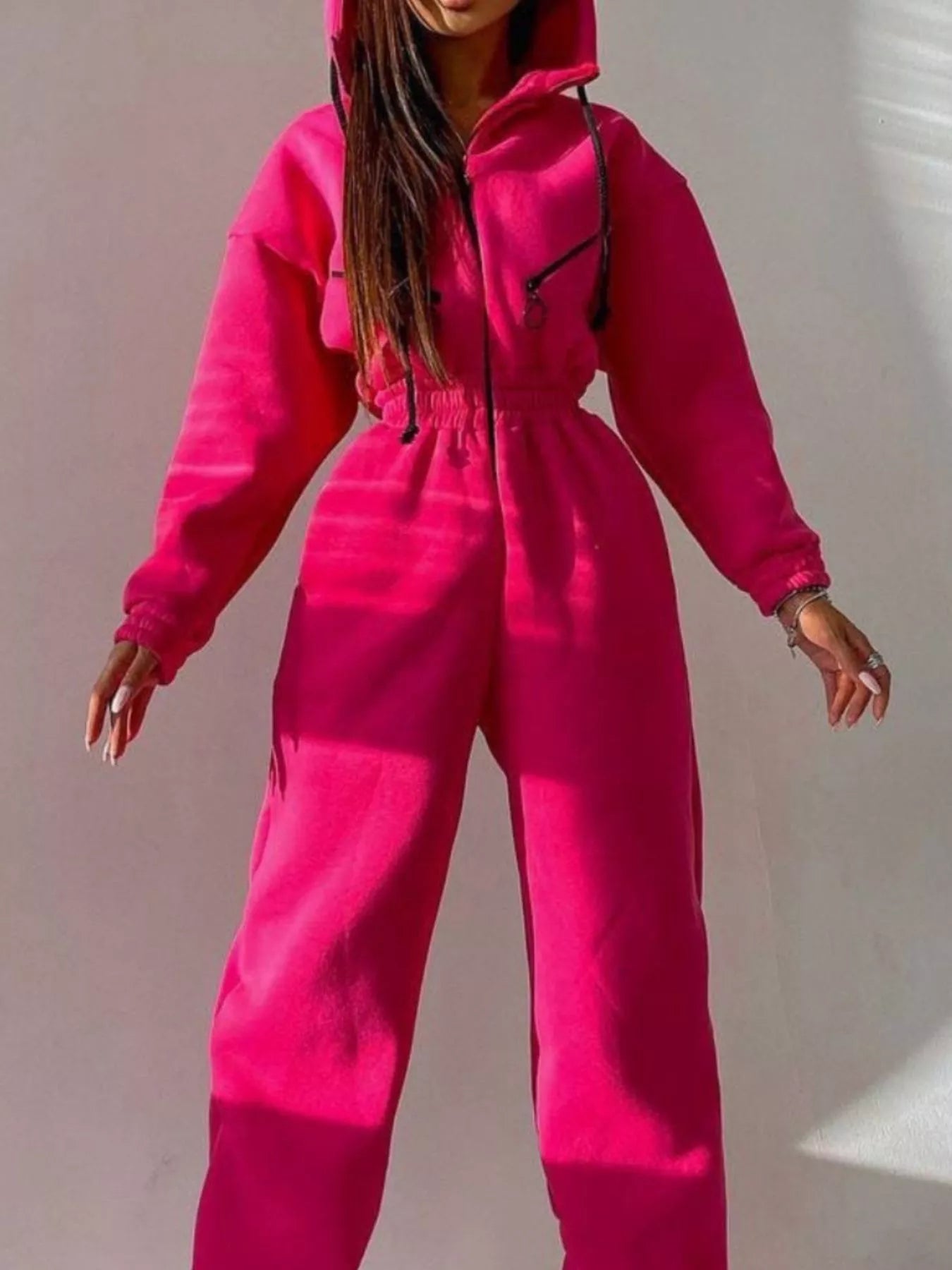 Zip Front Dropped Shoulder Jumpsuit