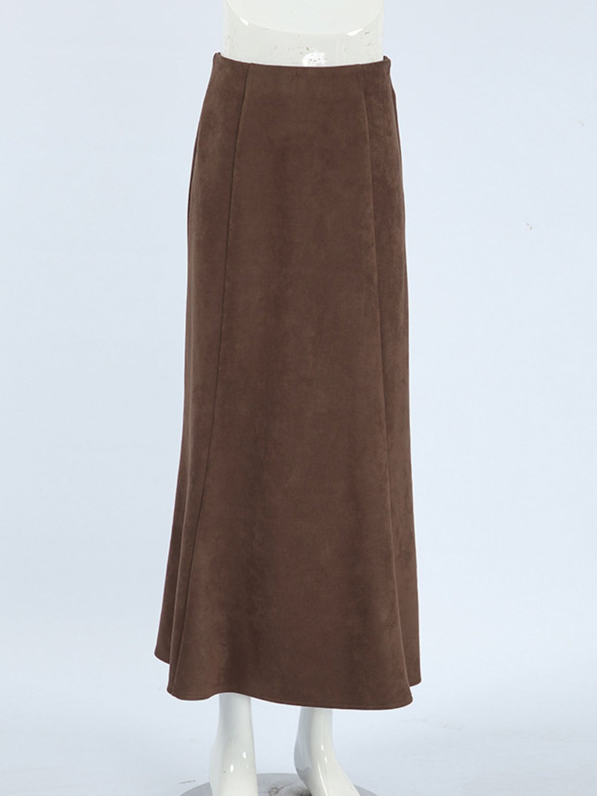 Suede Midi Skirt in Dark Brown