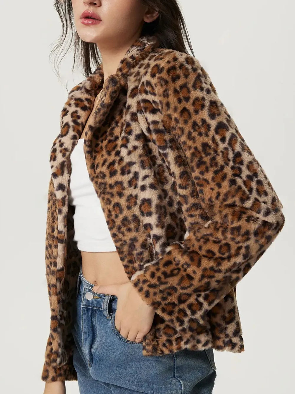 Fuzzy Leopard Collared Jacket