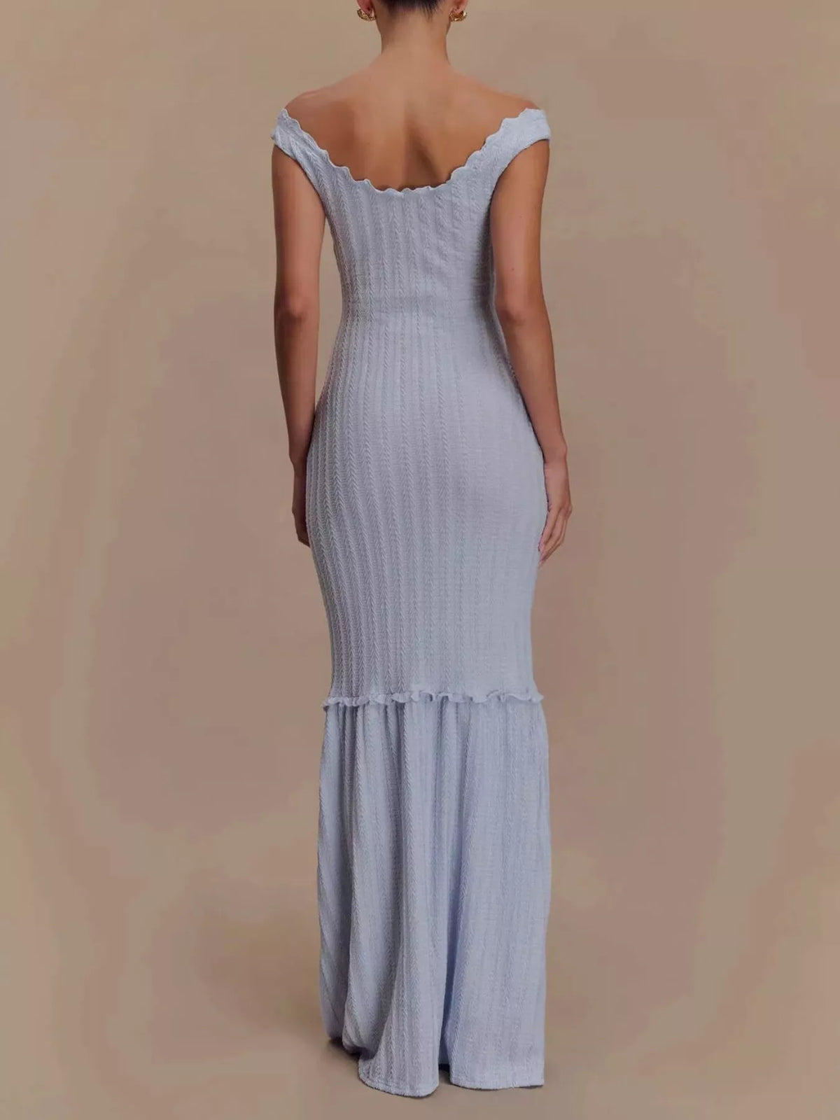 Frill Off-Shoulder Mermaid Maxi Dress in Lavender