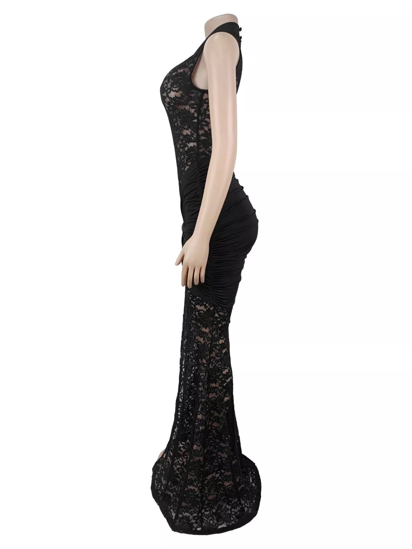 Lace Keyhole High-Slit Maxi Dress