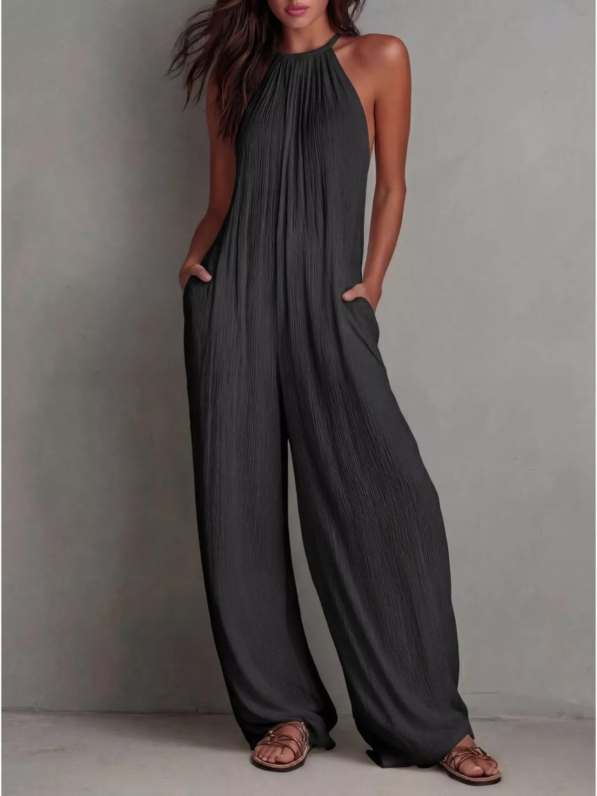 Sleeveless Zip-Front Wide Leg Jumpsuit