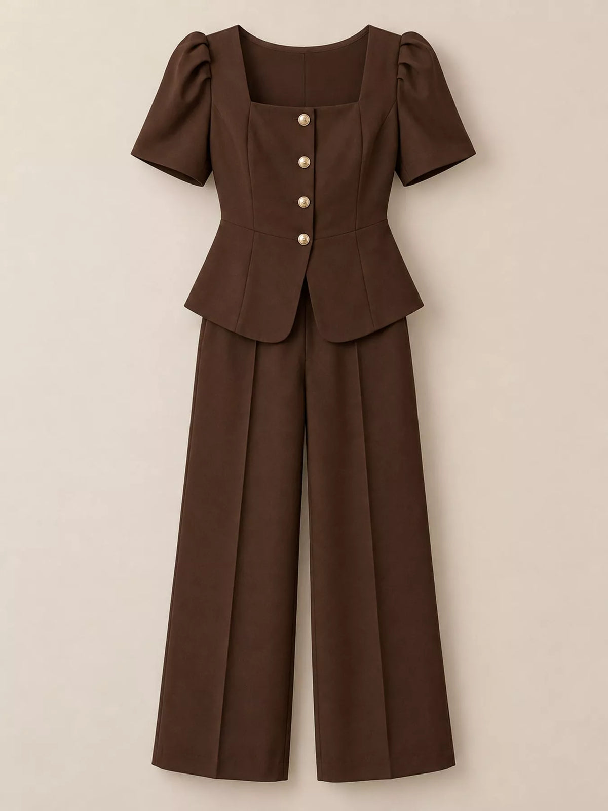 Peplum Top and Wide-Leg Pants Two-Piece Set