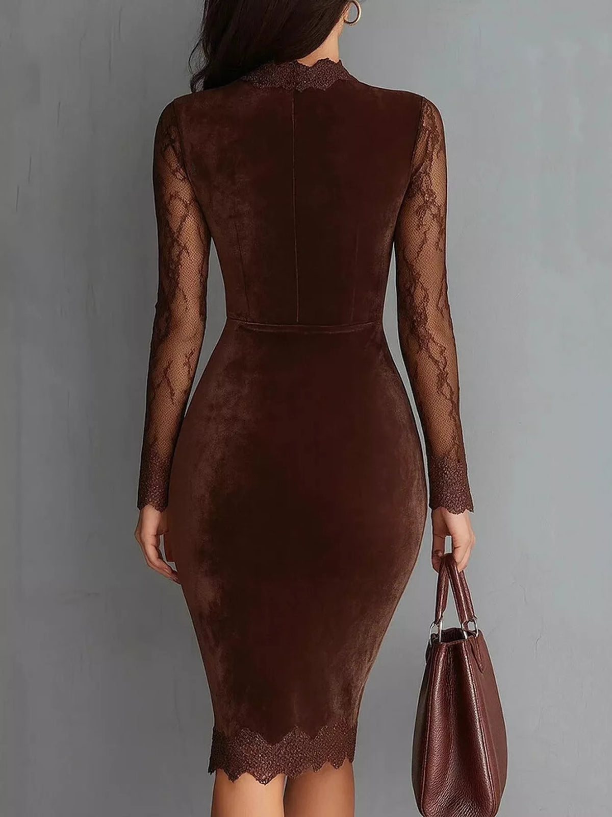 Long-Sleeve Velvet Lace Bodycon Dress