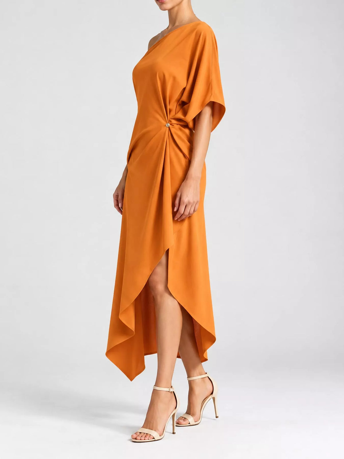One-Shoulder Asymmetric Hem Midi Dress