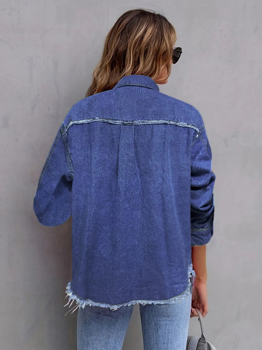 Collared Long Sleeve Denim Shirt with Chest Pocket by X@Y@K