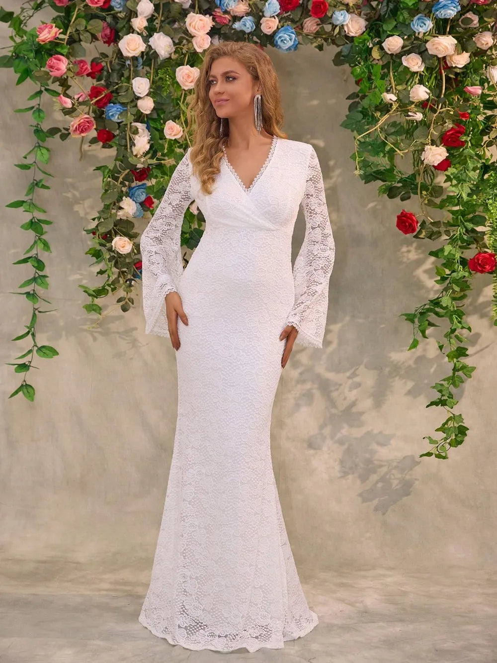 Lace Surplice Maxi Dress in White by Jubilair