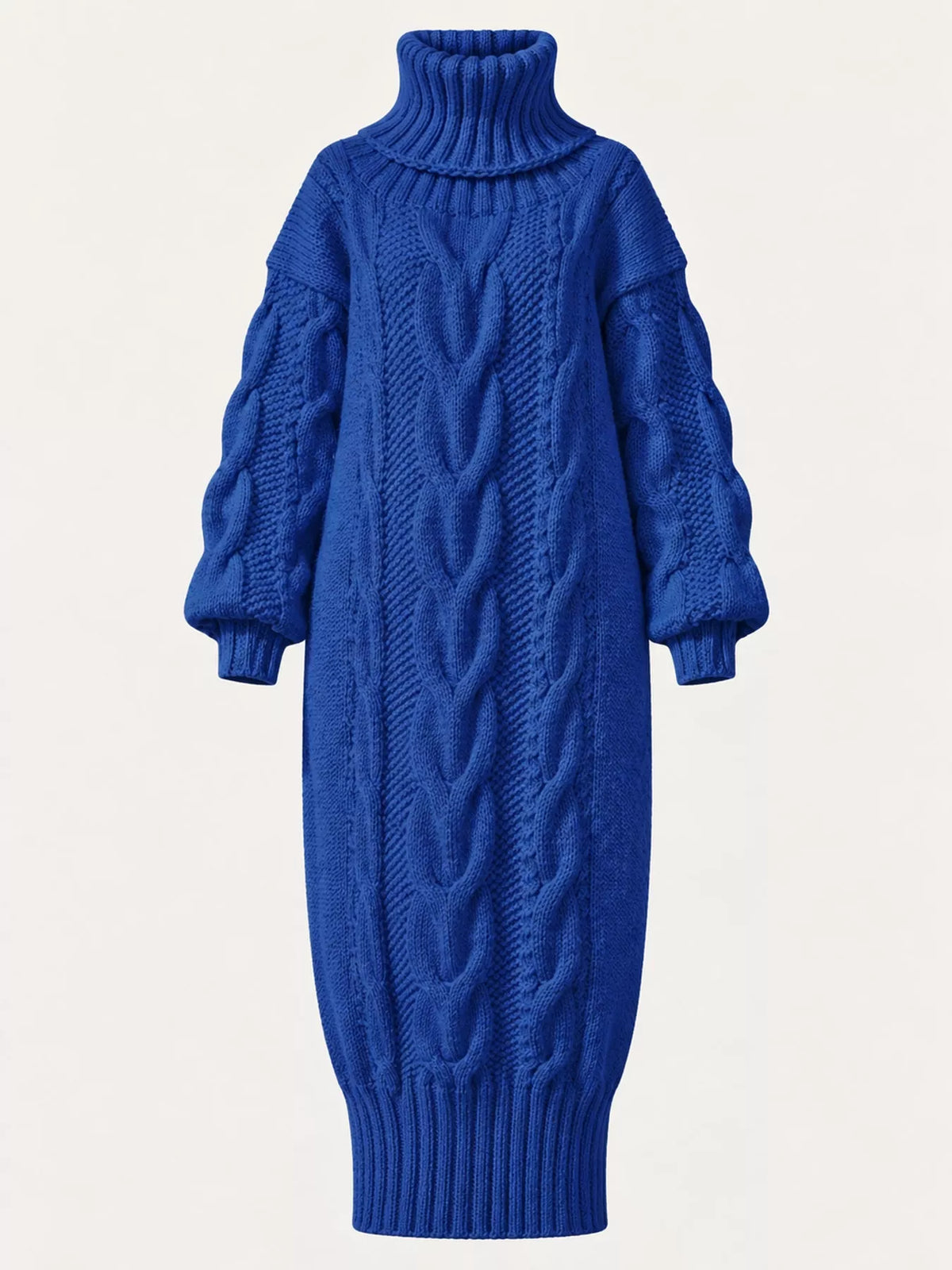 Oversized Chunky Cable Knit Turtleneck Sweater Dress