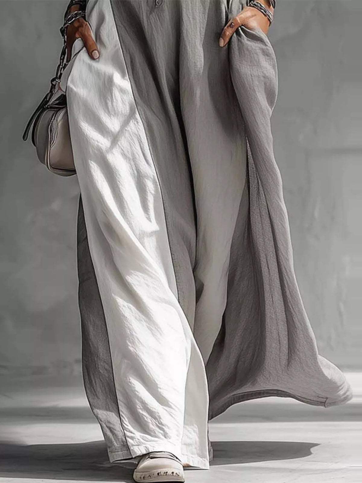 Two-Tone Sleeveless Maxi Dress with Pockets