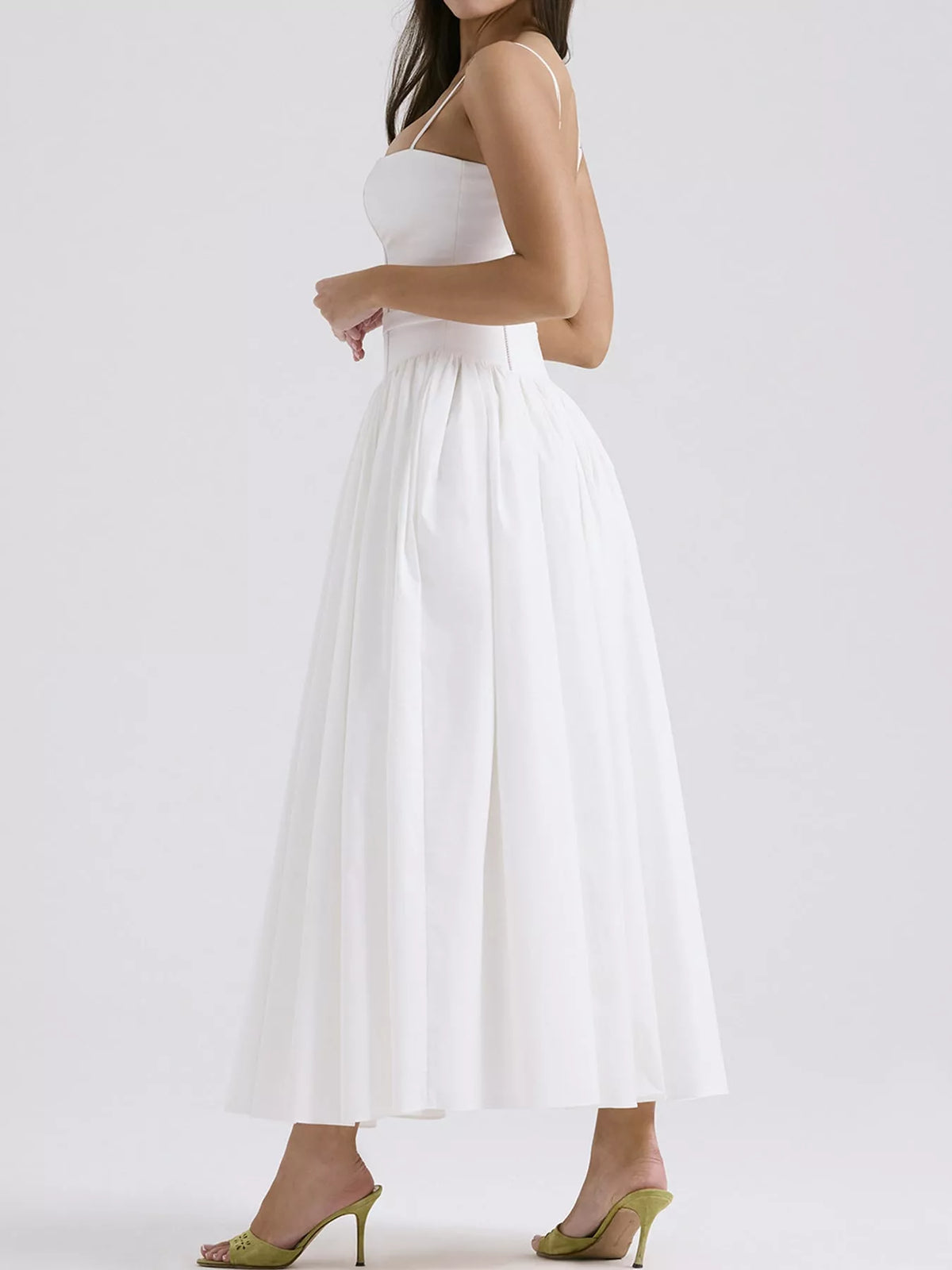 Floral Spaghetti Strap Midi Dress in White