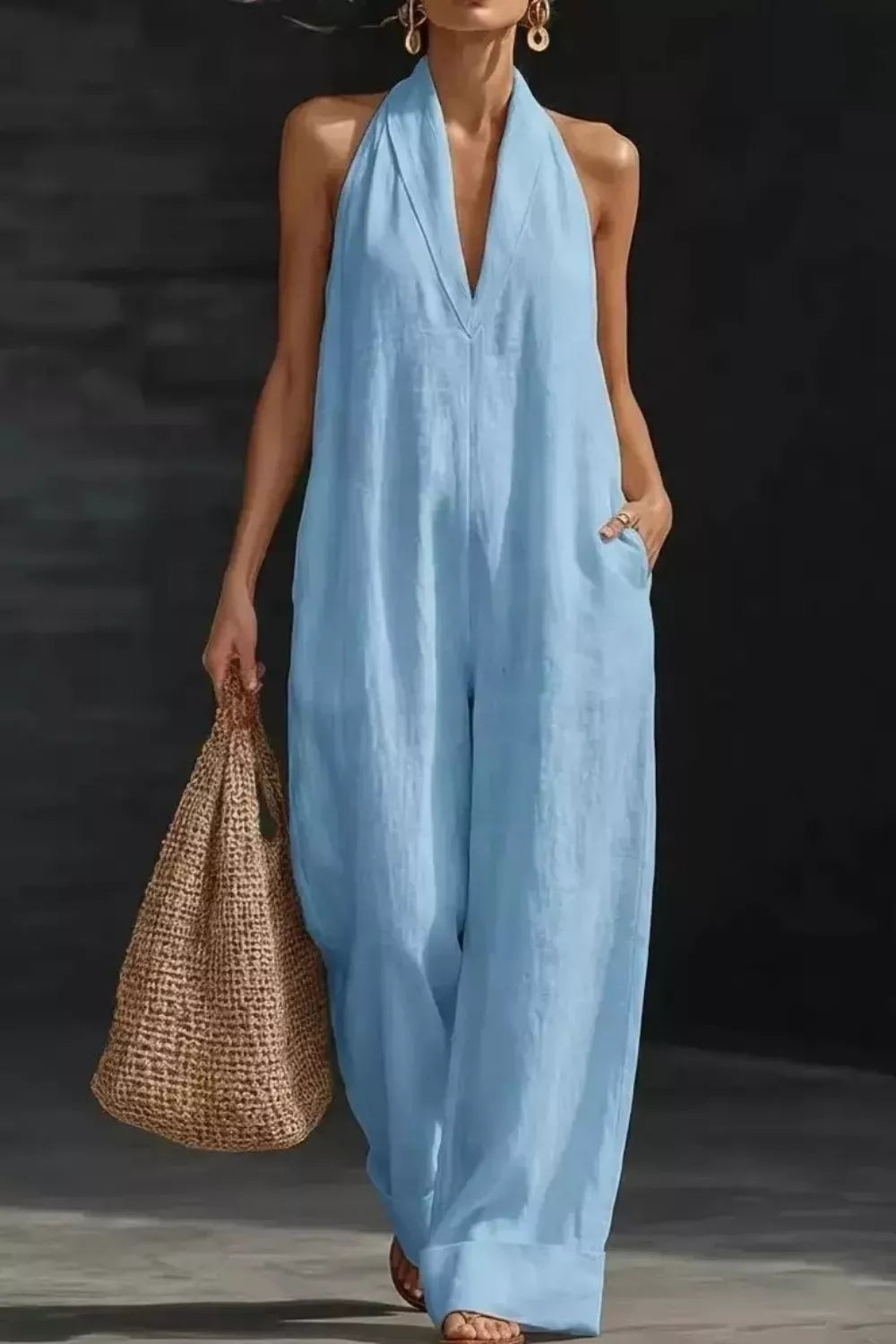Sleeveless Wide Leg Jumpsuit with Pockets