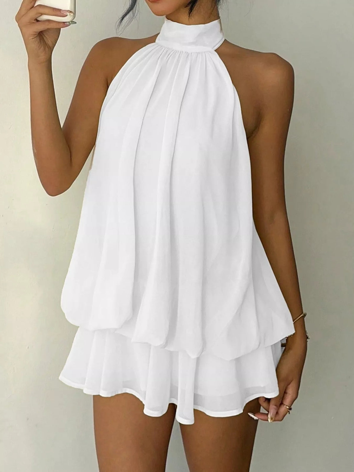 Halter Neck Ruched Mini Dress