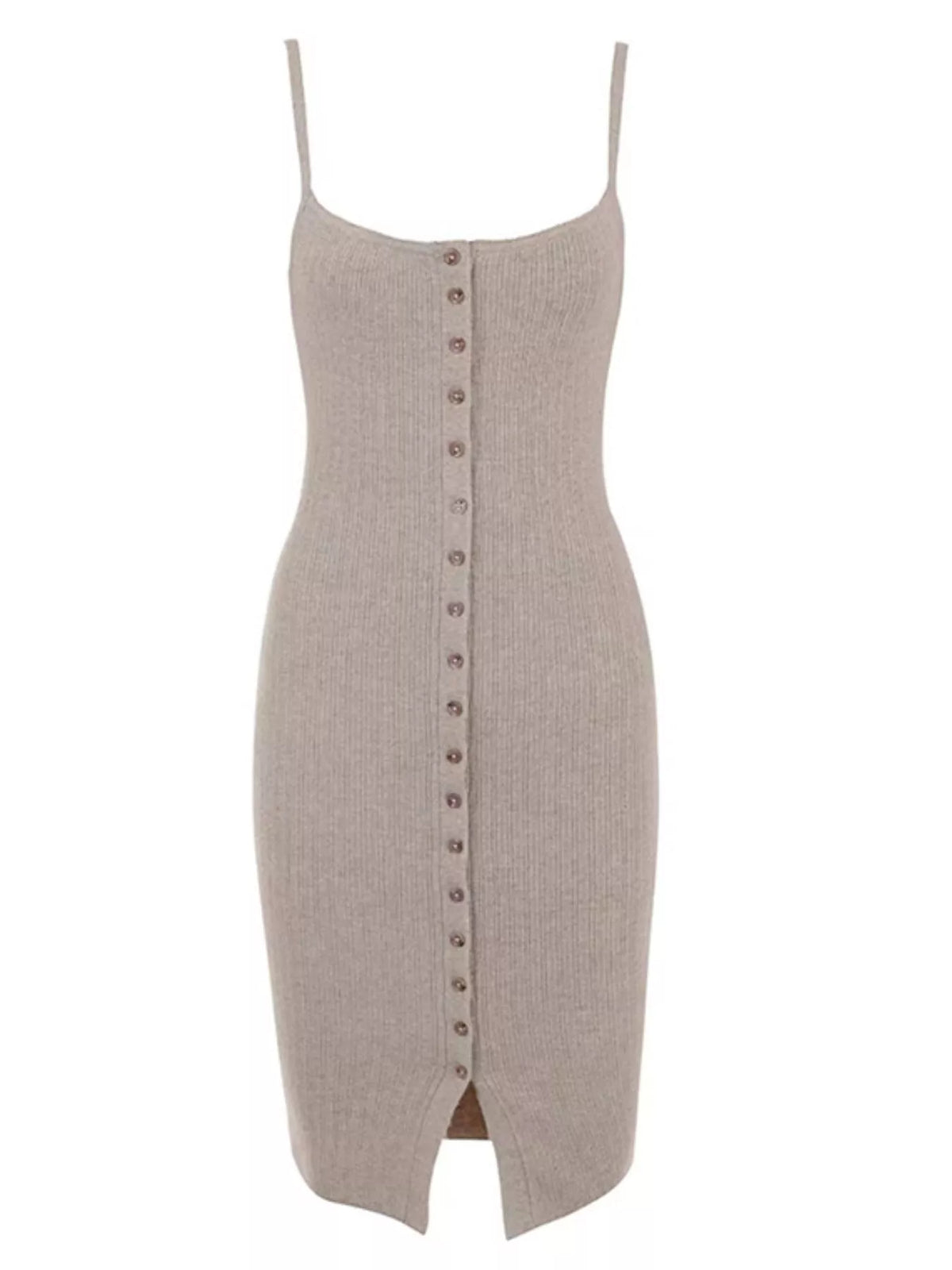Ribbed Button-Front Sweater Dress in Mocha