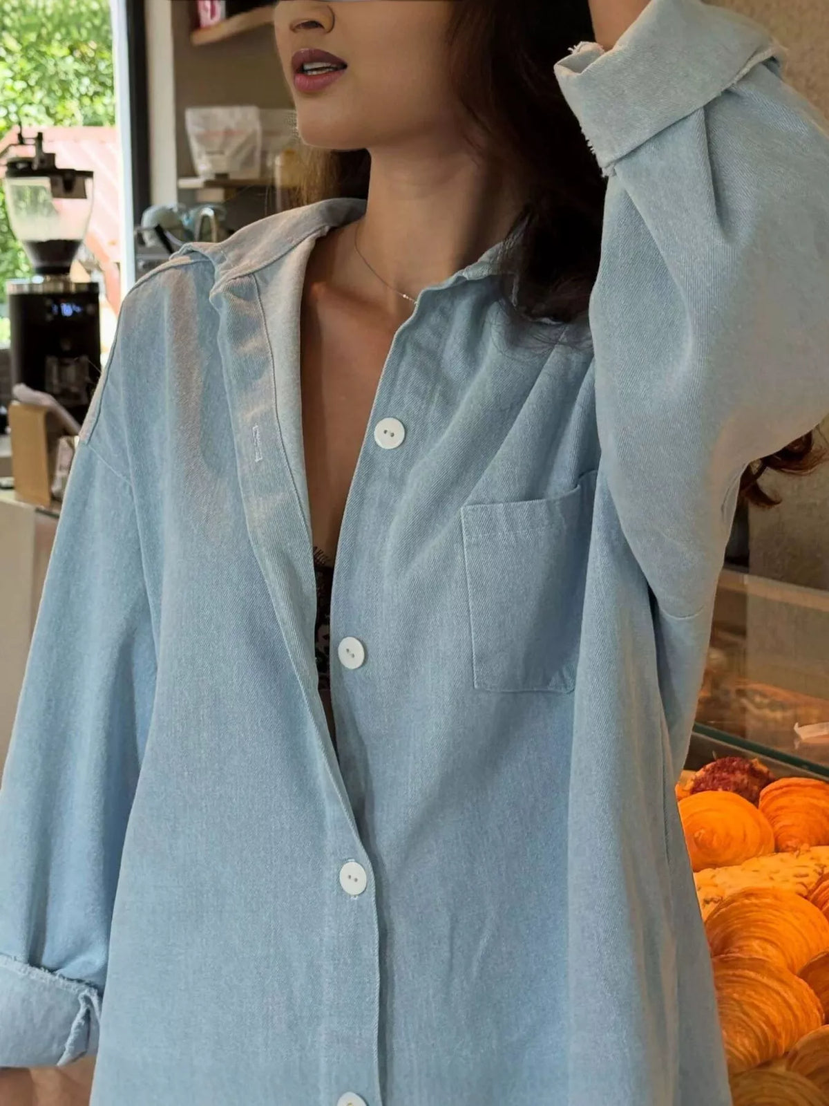 Oversized Denim Shirt in Light Blue