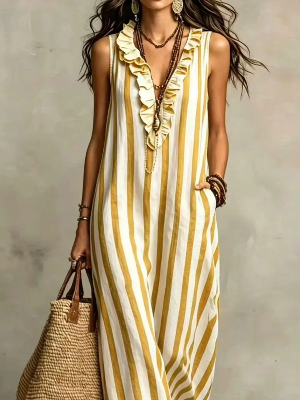 Ruffle V-Neck Sleeveless Plus Size Maxi Dress