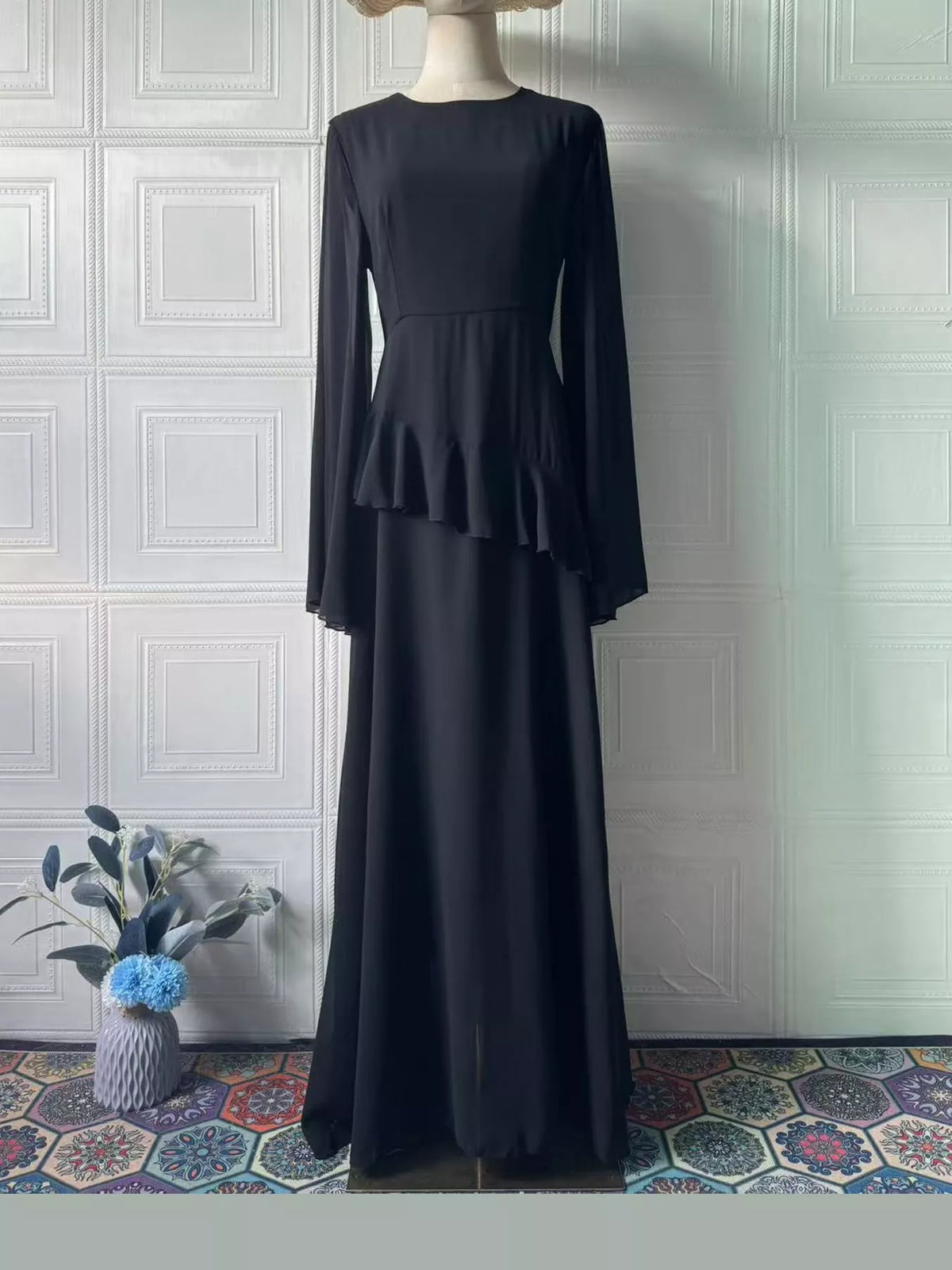 Ruffled Flare Sleeve Maxi Dress