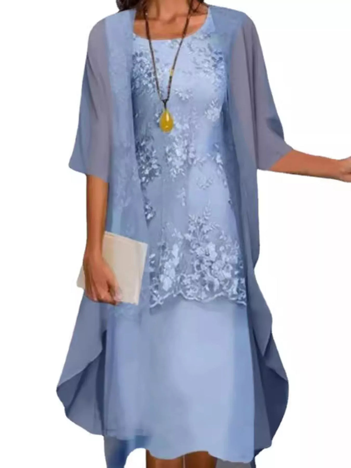 Lace Overlay Dress and Chiffon Cardigan Set