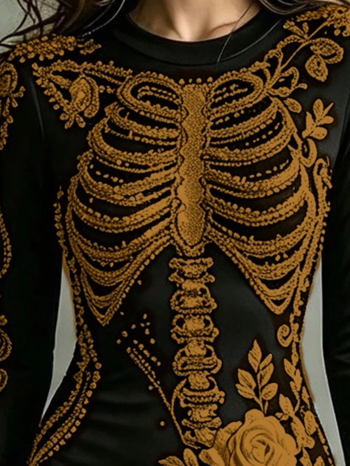 Skeleton Floral Long Sleeve Bodycon Dress
