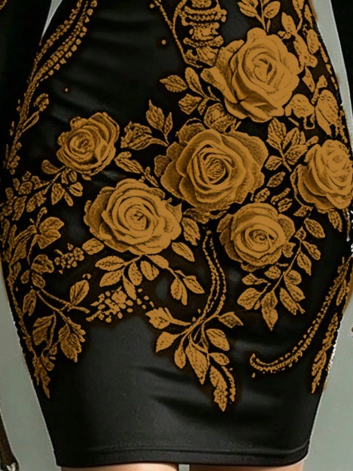 Skeleton Floral Long Sleeve Bodycon Dress