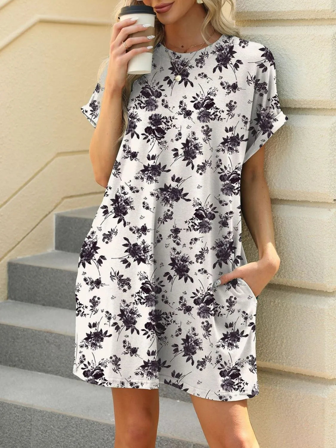 Printed Round Neck Mini Dress