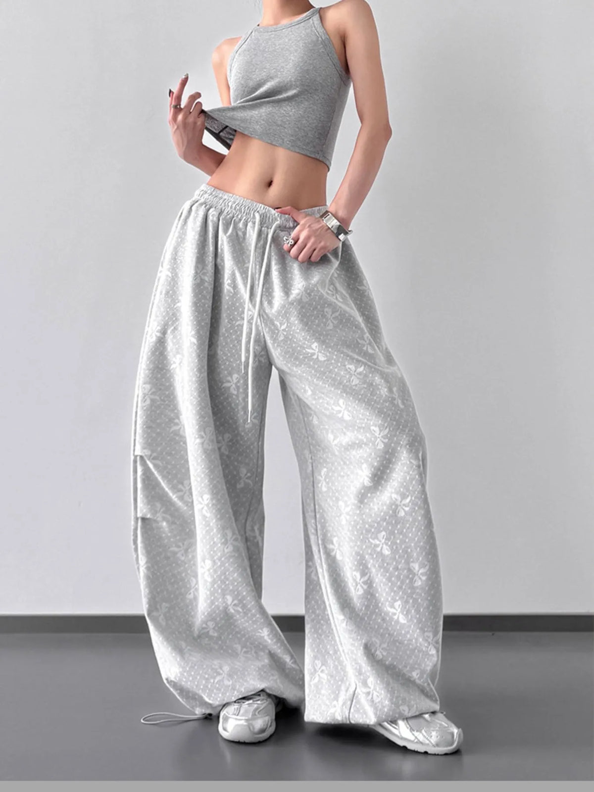 Wide Leg Drawstring Pants in White