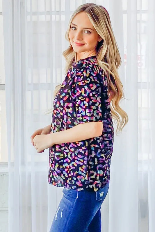 And The Why Leopard Foil Half Sleeve Sweater in Hologram
