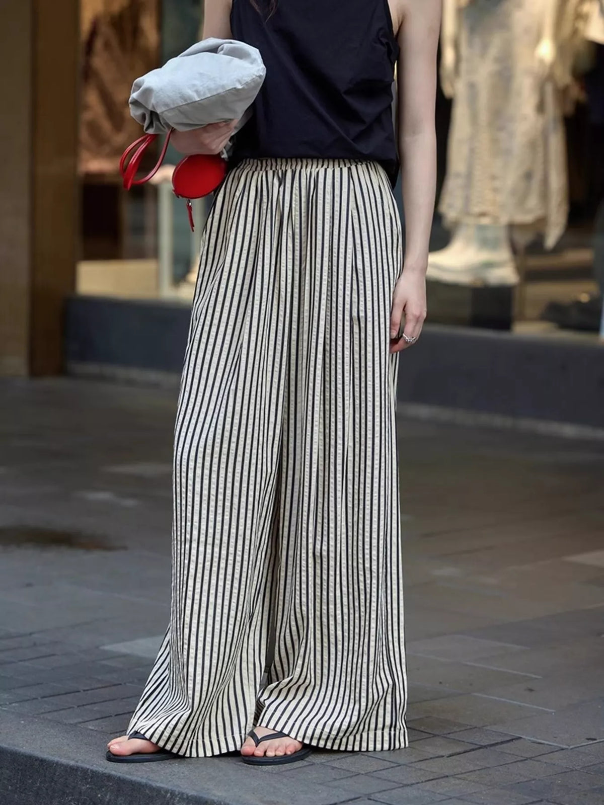 Plus-Size Striped Drawstring Wide-Leg Pants
