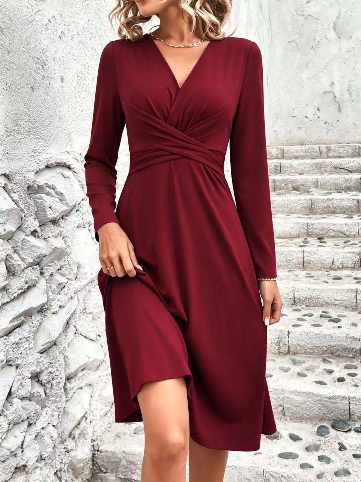 Crisscross Ruched Front Midi Dress