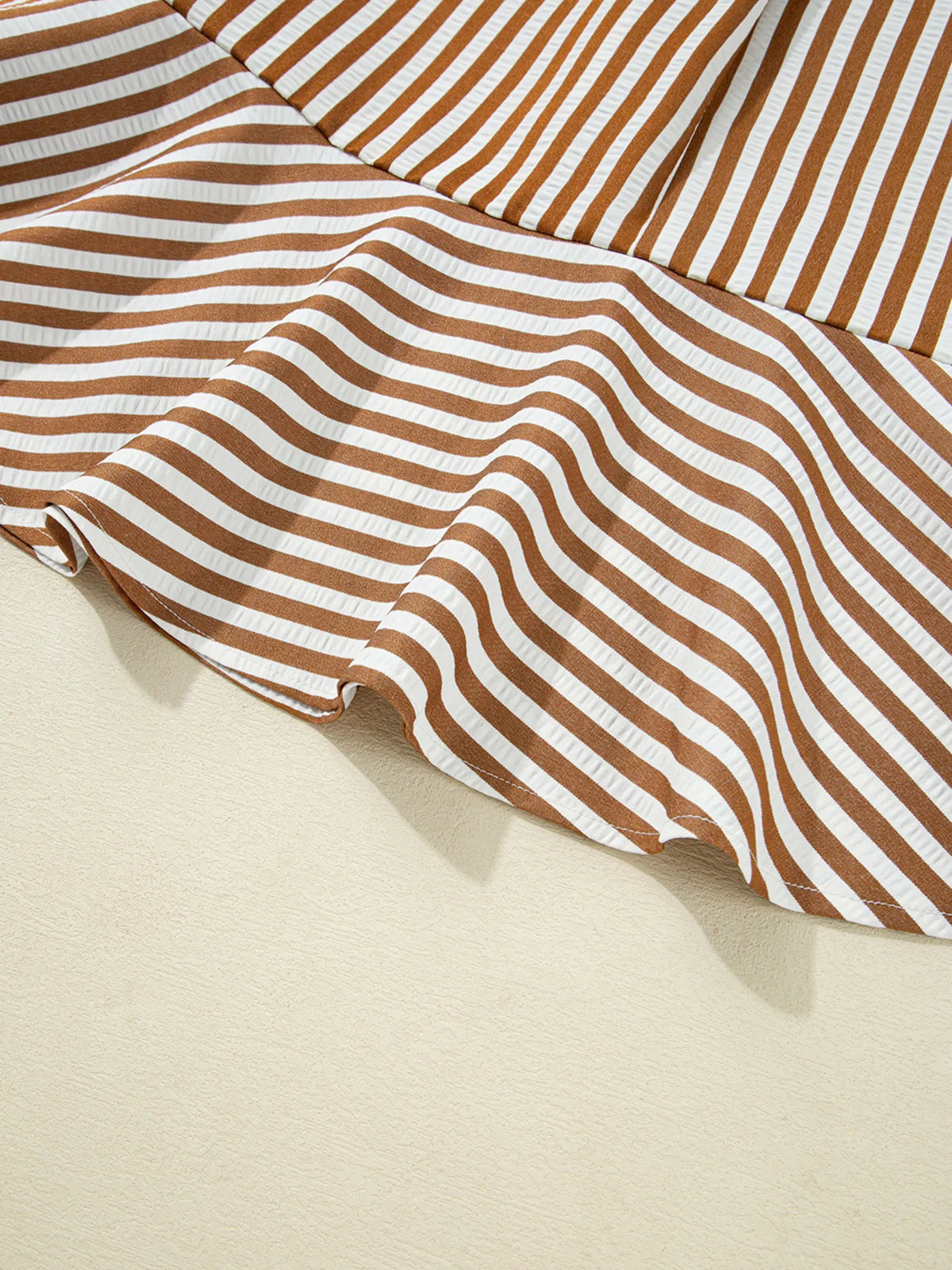 Collared Long Sleeve Mini Shirt Dress in Brown Stripe