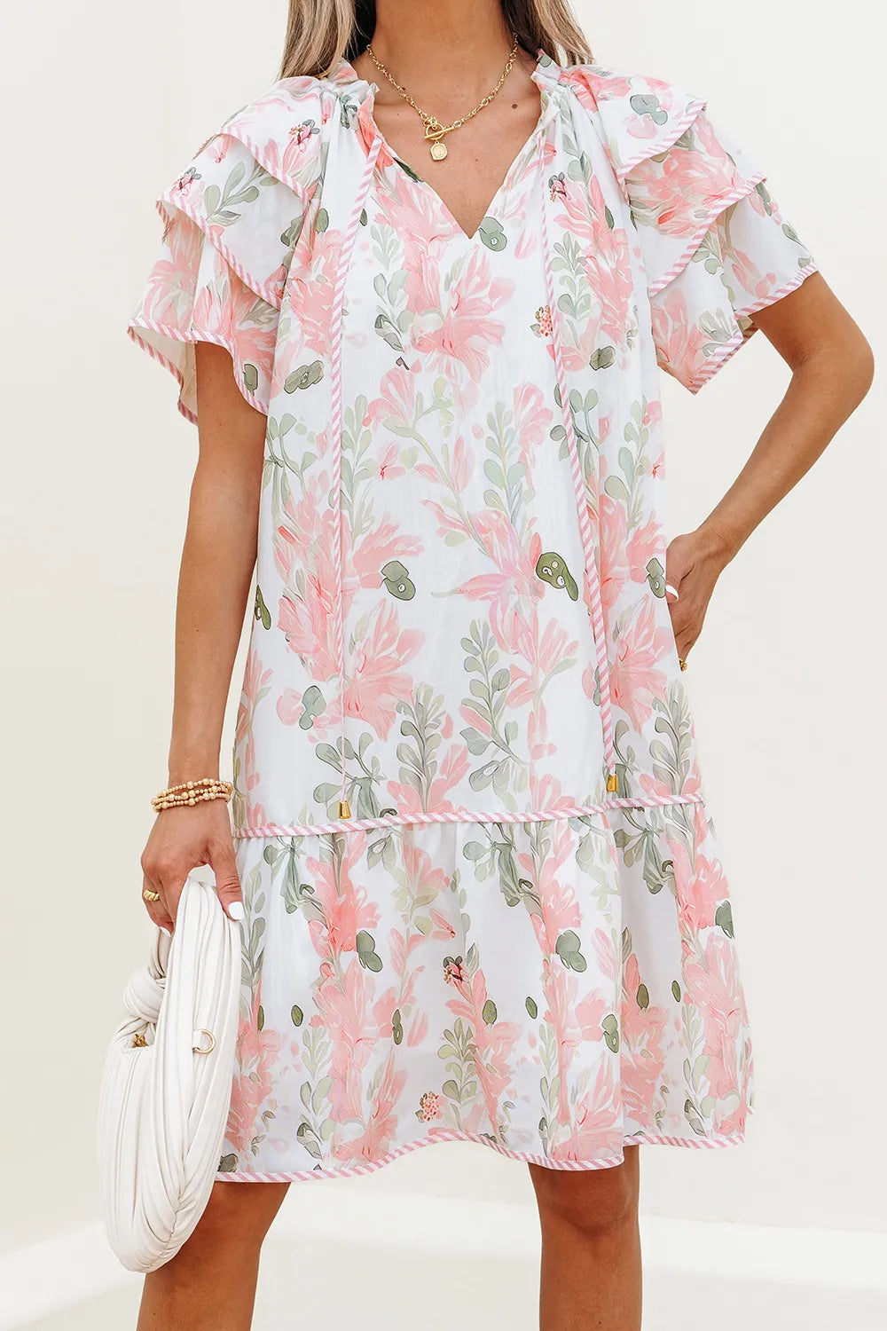 Floral Contrast-Edge Mini Dress
